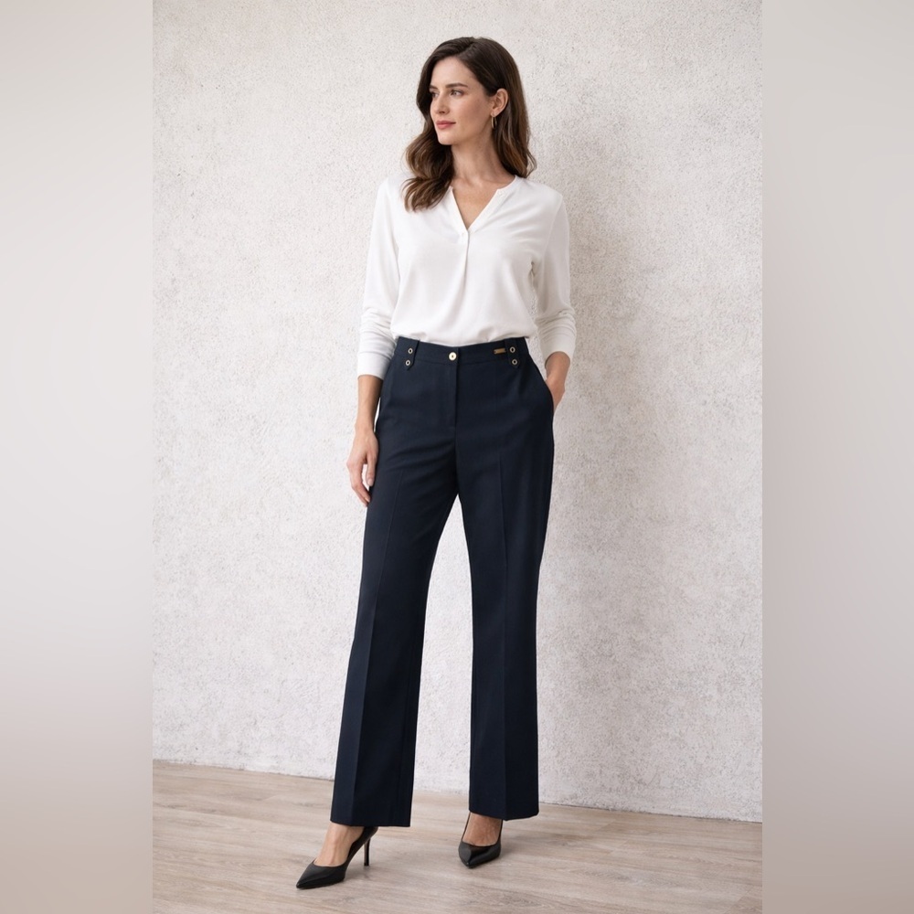 ST JOHN Straight Leg Trouser Pants Dark Navy Blue High Rise sz 8